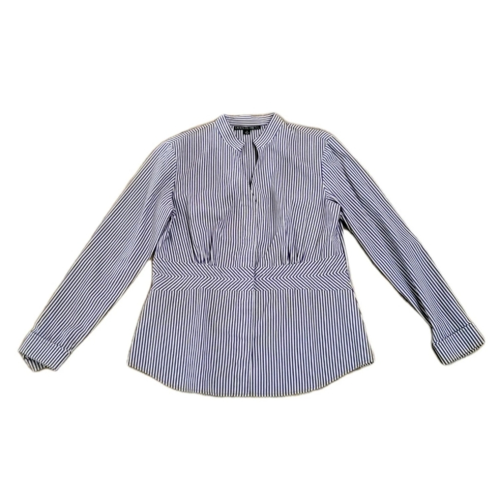 Lafayette 148 New York Shirt Women 6 Purple Striped Button Down Long Sleeve